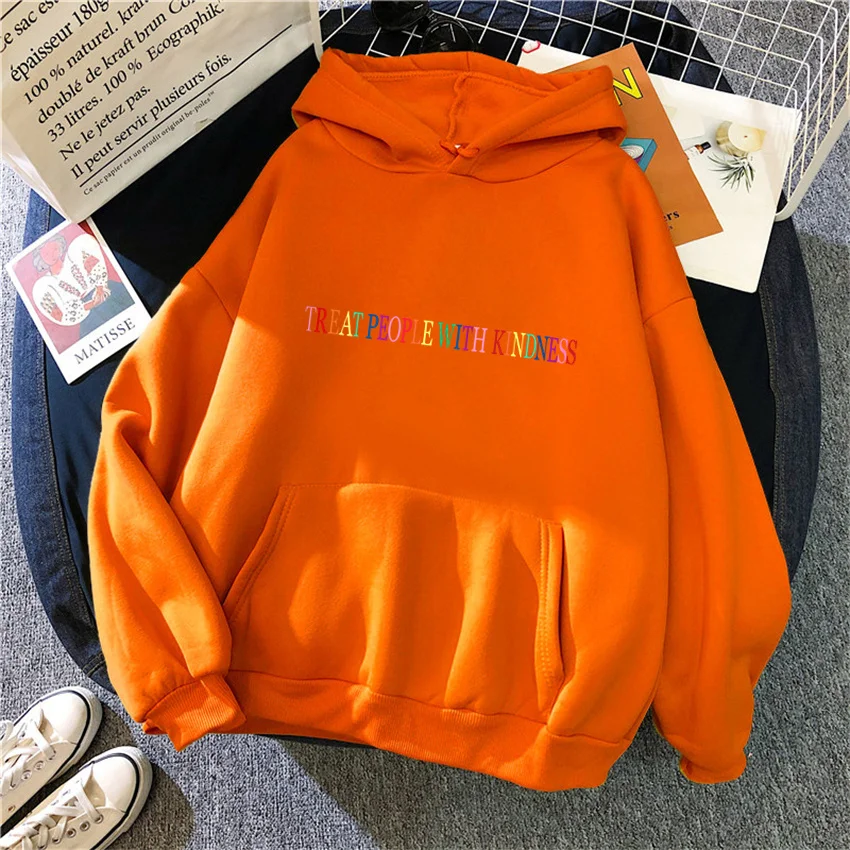 TREAT PEOPLE WITH KINDNESS Autumn Women Hoody Casual Fleece Woman Hoodie Hip Hop Pullover Female Sweatshirt Unisex Streetwear