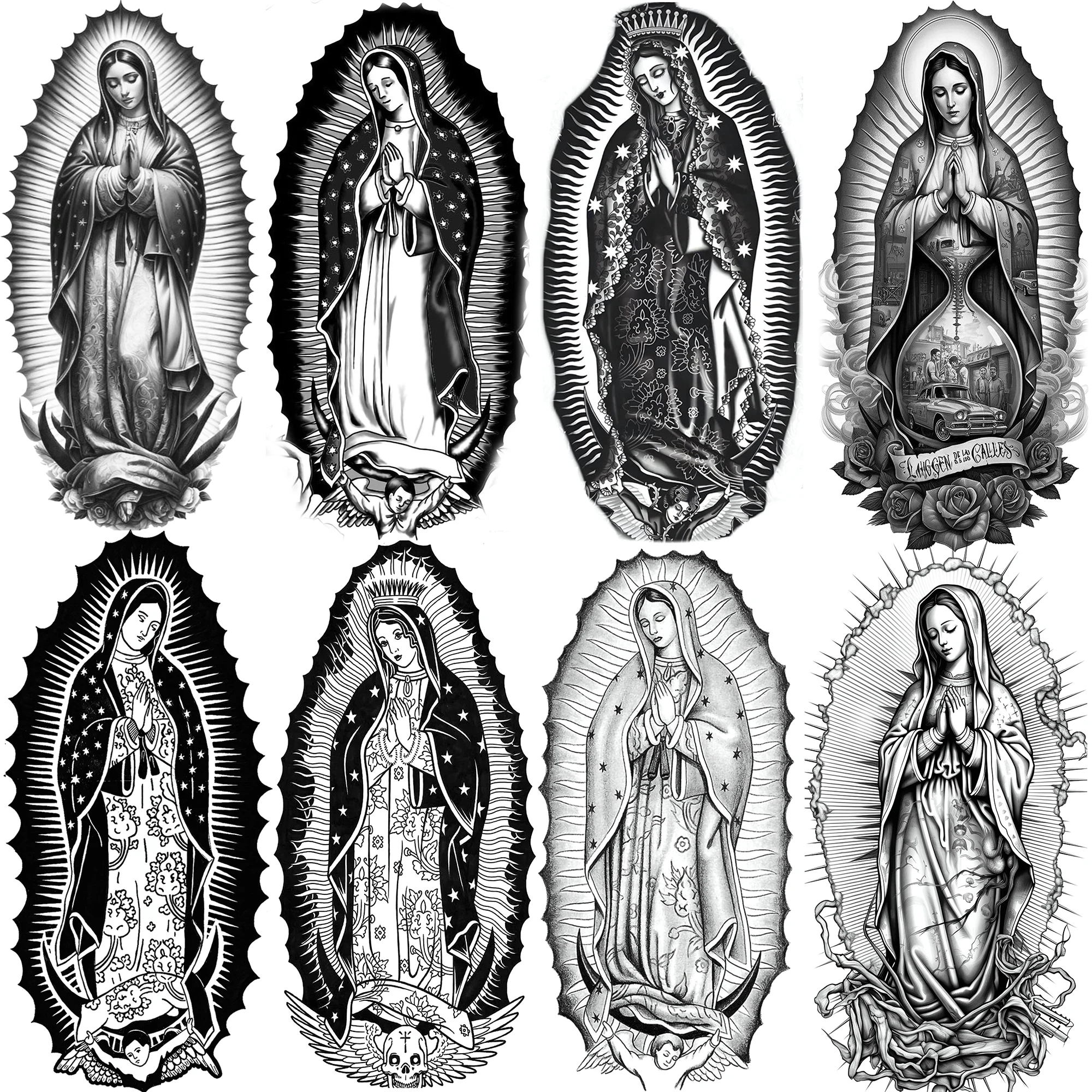 1 Sheet Waterproof Chicano Guadalupe Virgin Mary Temporary Tattoos Mexico Holy Mother Tatoos Realistic Fake Tattoo Body Stickers