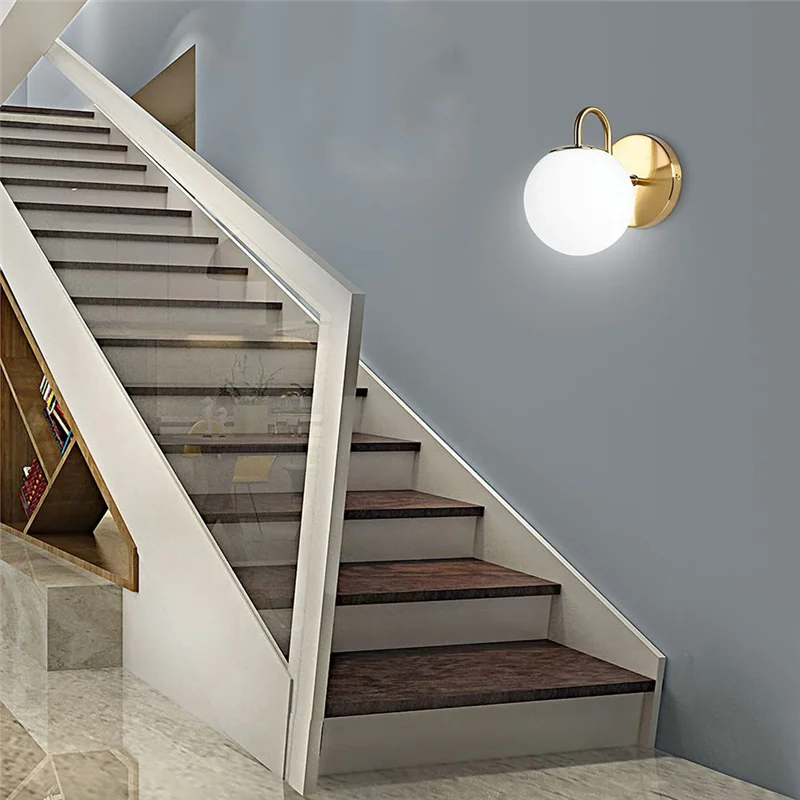 ABMI-moderno per bagno applique da parete lampada in vetro globo bianco latte per camera da letto cucina soggiorno vanità corridoio,