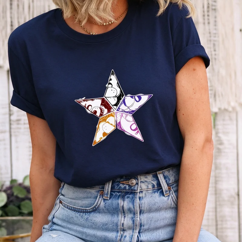 Five Nights At Freddy's FNAF Freddy Bear T Shirt Colorful Star Multi Color Art Star Tee Short Sleeve Casual Streetwear Unisex