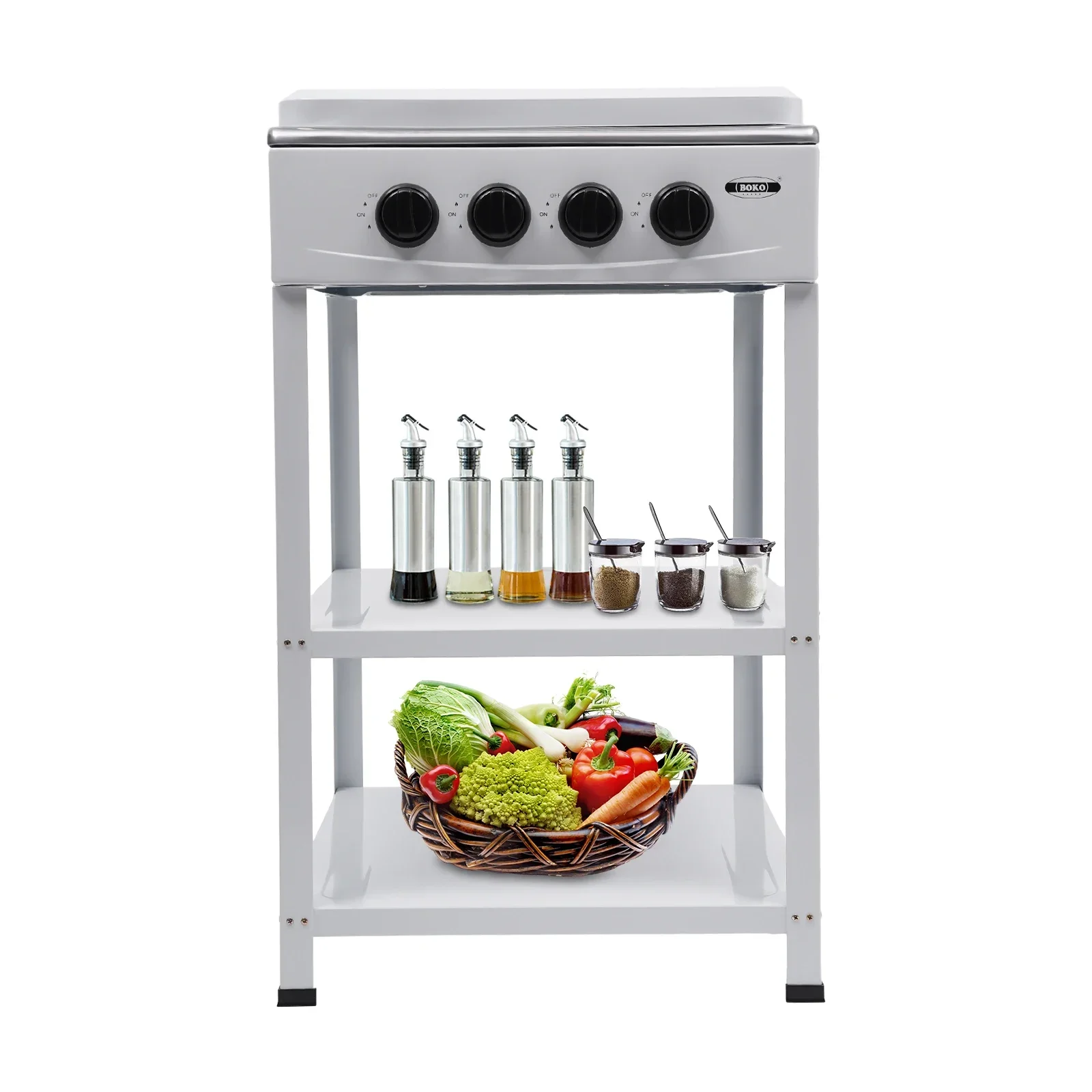 

Four-Burner Gas Stove w/ Windshield,Gas Hose Not Included,Portable LNG/LPG Stove with Two Storage Racks,for RV & Outdoor Cooking