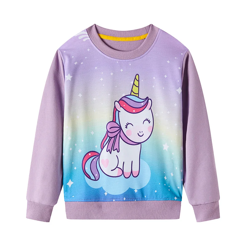 Autumn Winter New Arrival Unicorn Print Kid Sweatshirts Hot Selling Toddler Cotton Sport Tops 2023 Girl Hooded Shirts 1-10T