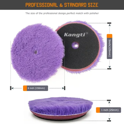 Imagen 2 del producto Kangti 5""(125mm)/6""(150mm) Almohadilla de pulido de lana de cordero de alta densidad para acabado de pulido y encerado de automóviles