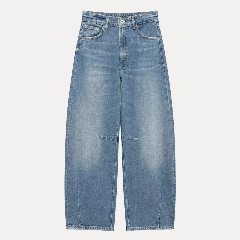 بنطلون جينز نسائي فضفاض بتصميم بالون، خصر طبيعي، لون سادة، إصدار ربيع 2025 الجديد من ماركة Z، مريح وعملي #5