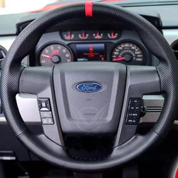 For Ford F150 SVT RAP Raptor F-150 2010-2016 Hand-stitched Full coverage Black Leather Car Steering Wheel protection Cover