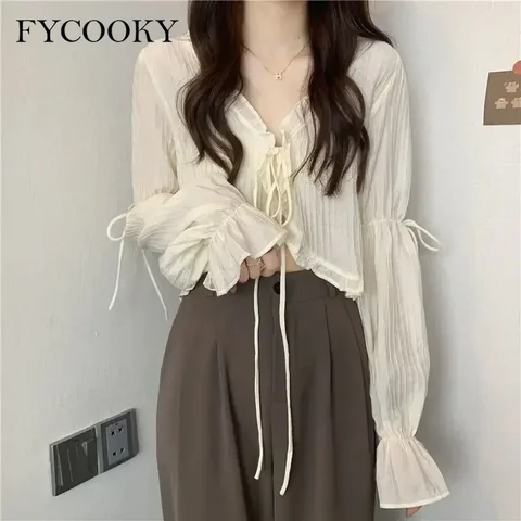 Женский короткий кардиган FYCOOKY из полиэстера
