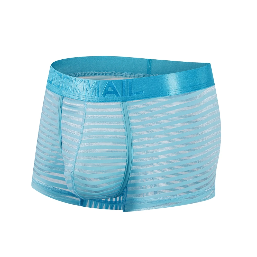 4PCS Mens Sexy Striped See Through Mesh Boxer Briefs JOCKMAIL U Convex Pouch Breathable Stretch Male Underwear Shorts 4 Colors