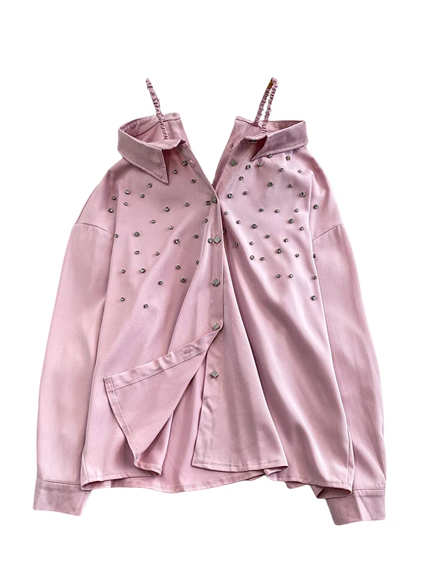 Sexy oulder Bared soie irt femmes automne hiver Faionable exquis embelli bouton Strapl Long Sve tenue décontracté