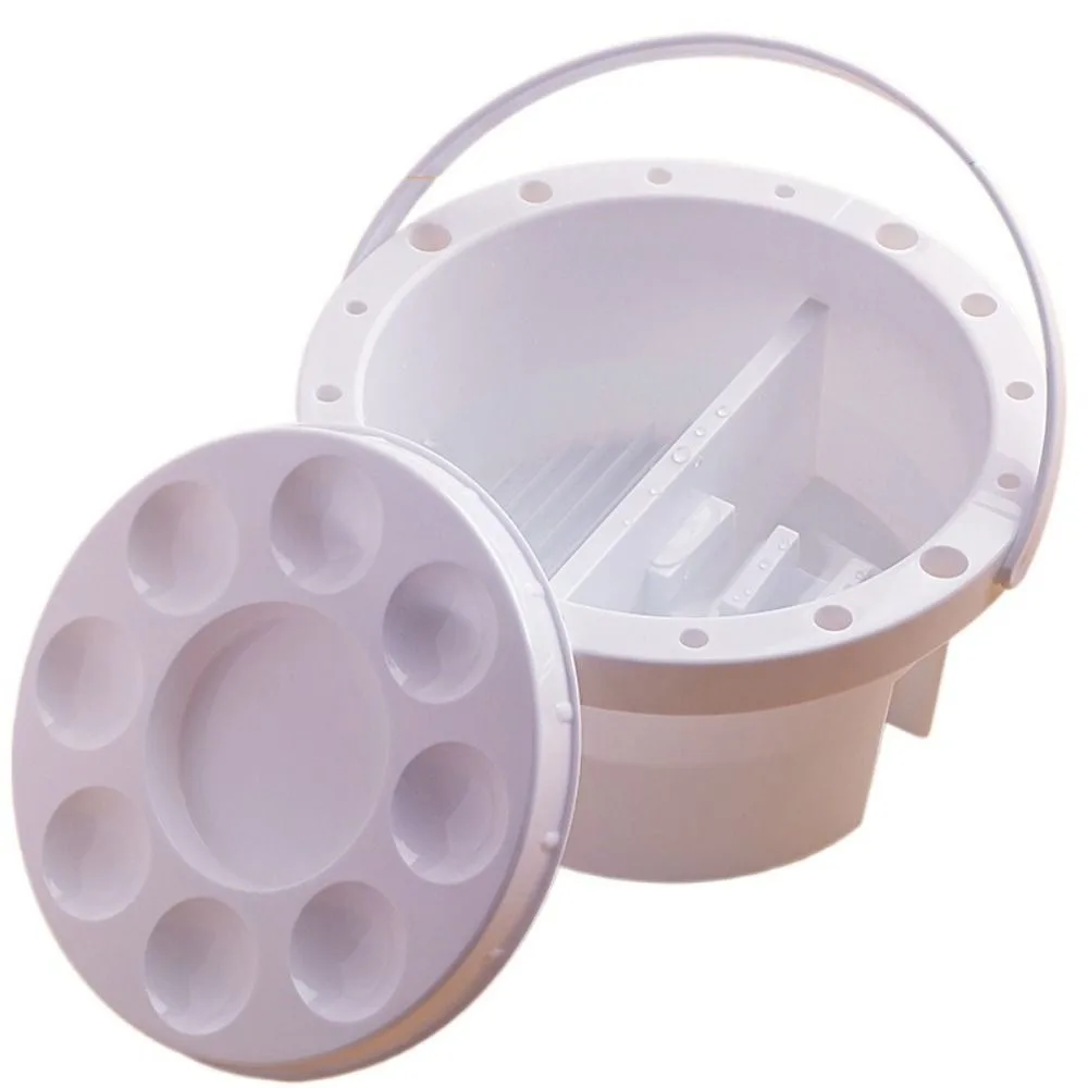 Multifunctional Brush Washer Bucket Handheld with Palette Lid Paint Brush Washer Plastic Professional Painting Brush Holder