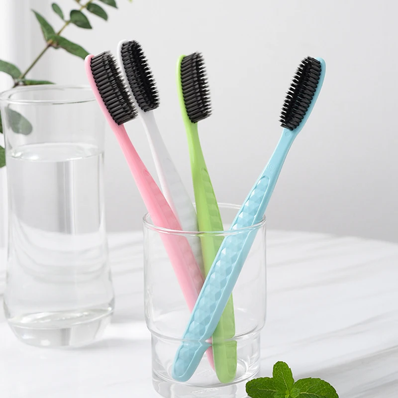 1PC Large Head Toothbrush Tooth Brush With Travel Case Adult Charcoal Biodegradable Oral Health Cleaning Color Random