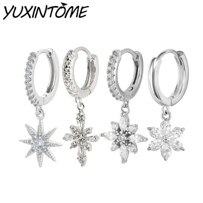 

New 925 Sterling Silver Ear Needle Christmas tree/snowflake pendant Hoop Earrings For Women fashion Christmas gifts accessories