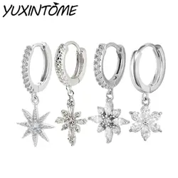 New 925 Sterling Silver Ear Needle Christmas tree/snowflake pendant Hoop Earrings For Women fashion Christmas gifts accessories