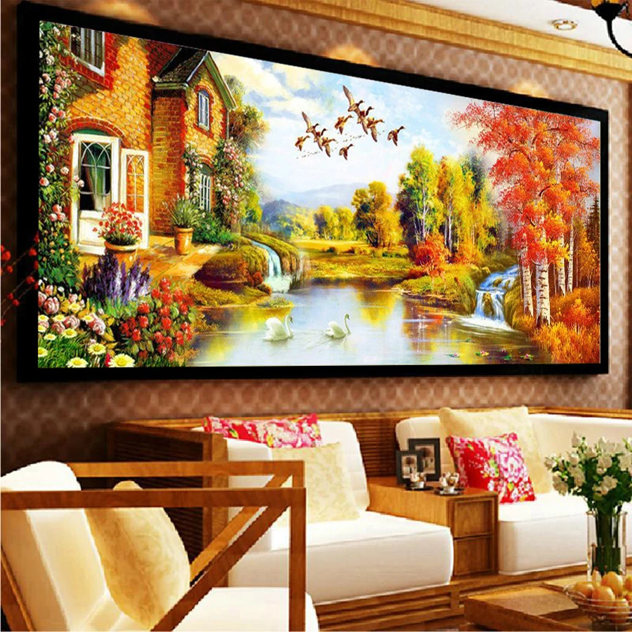 large size diamond painting beautiful home diy full mosaic embroidery wild duck and swan rhinestone pictures wall decor AA4046