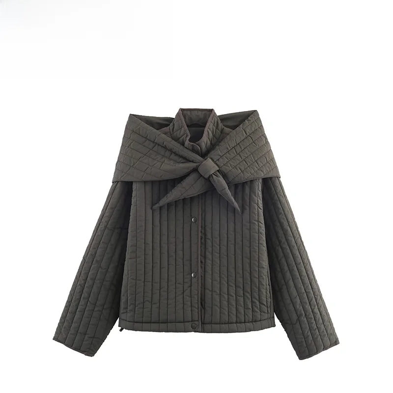 

Detachable-Windbreaker Women's Jaet Cotton Coat Scarf Autumn New Sle Street Faion Long Sve round Ne Zipper Closure