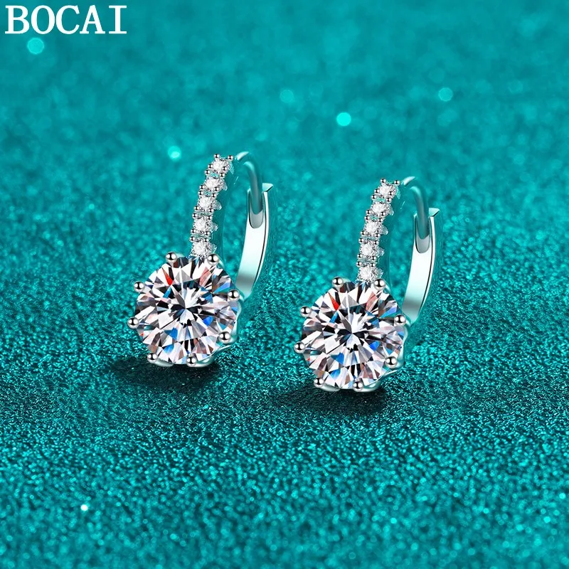 

Серьги-кольца BOCAI NEW S925 из чистого серебра, маленькие и изящные, с инкрустацией из муассанита, для женщин