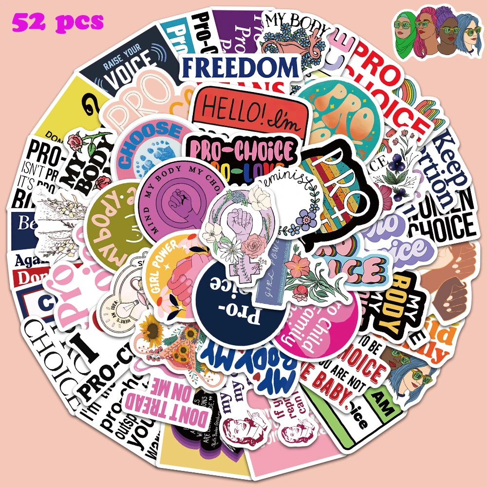 52pcs Pro-Choice Stickers Aesthetic Graffiti Decals for Luggage Helmet Guitar Skateboard Phone Scrapbook Stickers