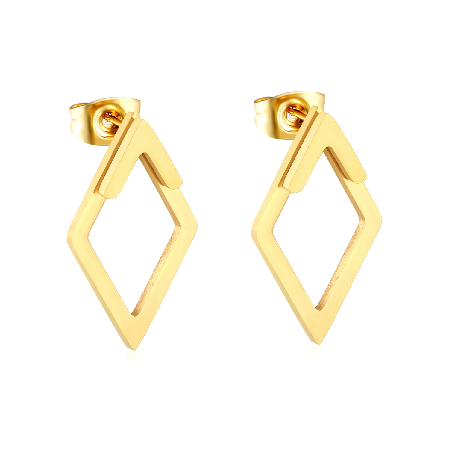 Modische, minimalistische, geometrische, ausgehöhlte Diamant-Ohrringe, trendiges Mädchen-Accessoire aus Edelstahl mit hochwertigem Gefühl