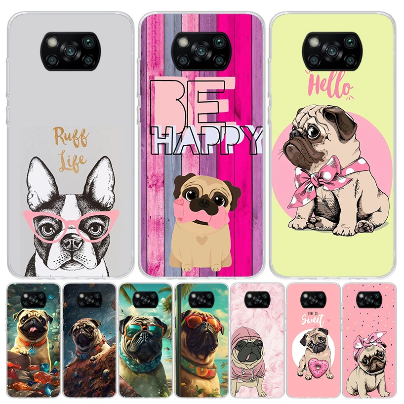 Funda de teléfono Love Pugs Cute Dog para Xiaomi Redmi Note 10 9 9S 8 8T 7 5 Pro Mi 12T 11T 10T 9T 12 11 Lite A3 A2 Trend Fundas M