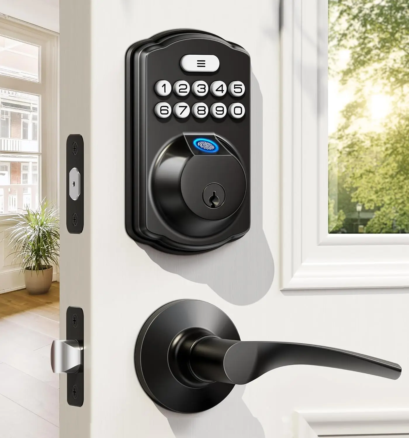 

Fingerprint Door Lock with Keypad & Auto-Lock, Easy Install, Matte Black for Home Security