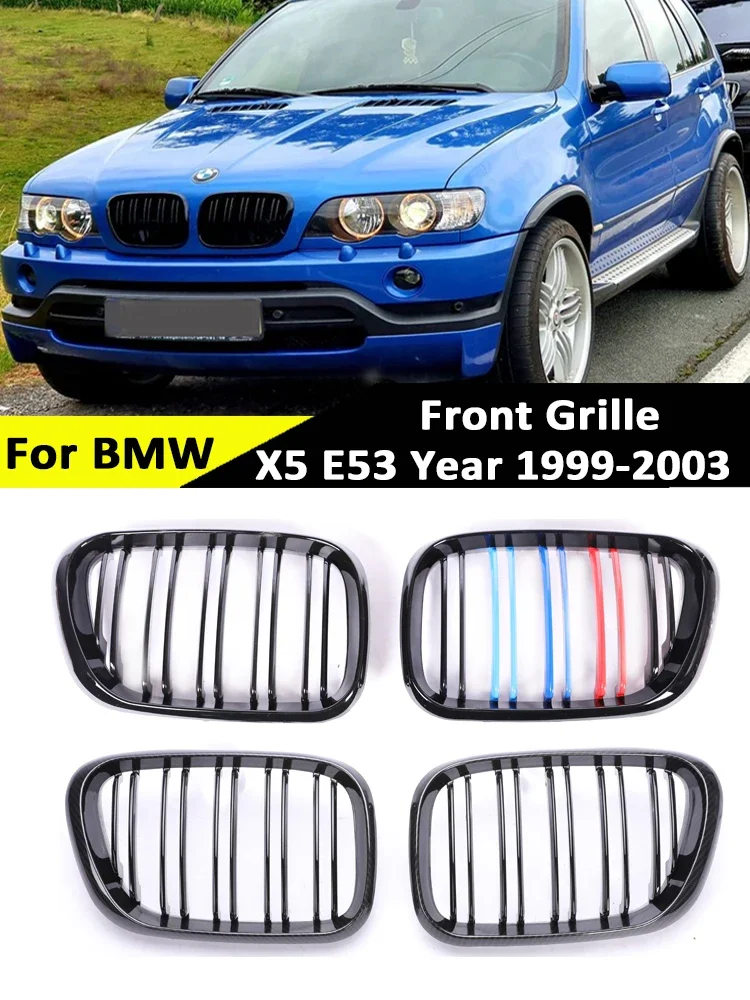 

Цветной передний бампер M-Tri, решетка для почек, Стайлинг автомобиля для BMW E53 X5 X6 1999-2003, детали с двойной планкой из углеродного волокна, глянцевый черный гриль