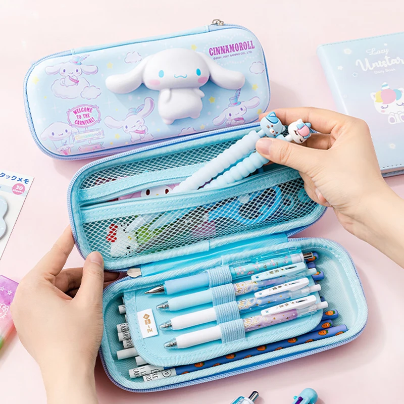 Sanrio Pencil Case Kawaii Hello Kitty Cinnamoroll Melody PU Large Capacity Pencils Bag Pouch Pen Case School Supplies Stationery