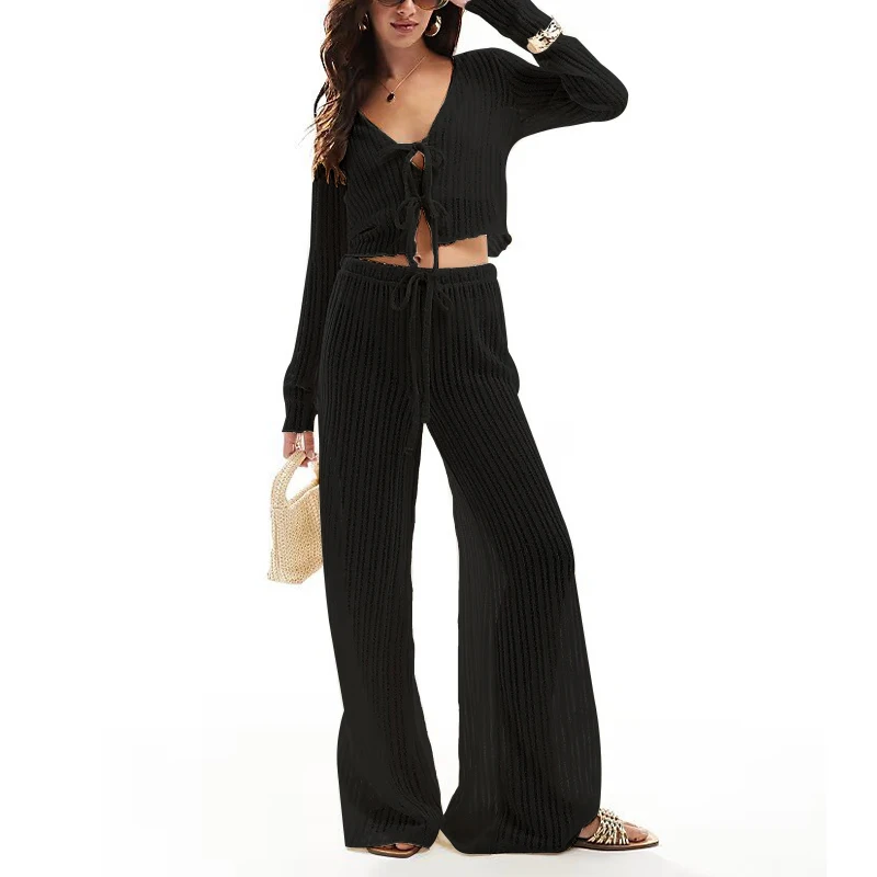 Women\'s Linen Homewear Two-Piece Set Chic New Spring Casual Loose Long-Sleeved Cardigan Tops Long Pants Thin Pajama Suits