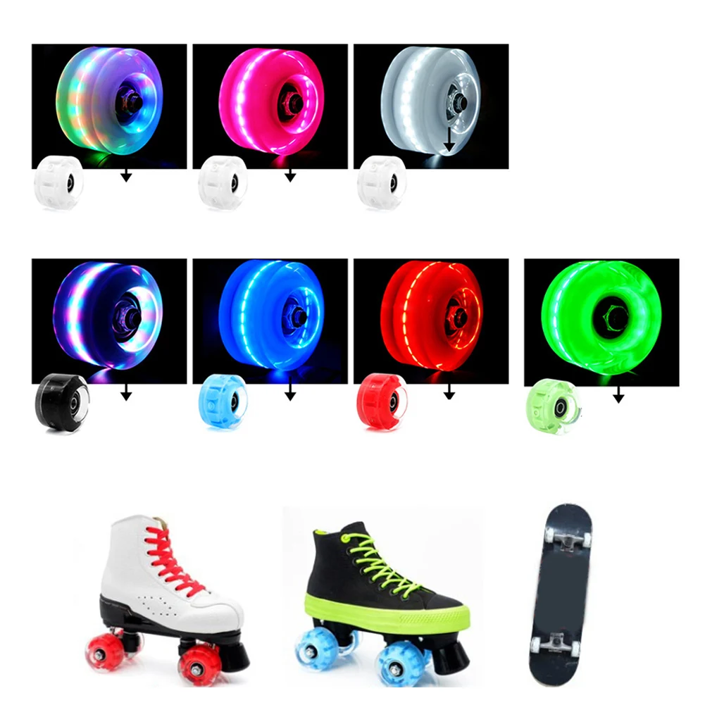 8pcs Roller Skate Wheels Non-slip Light Up Flash Wheels With 1 Wrench For Double Roller Skate Quad Skateboards Accessories