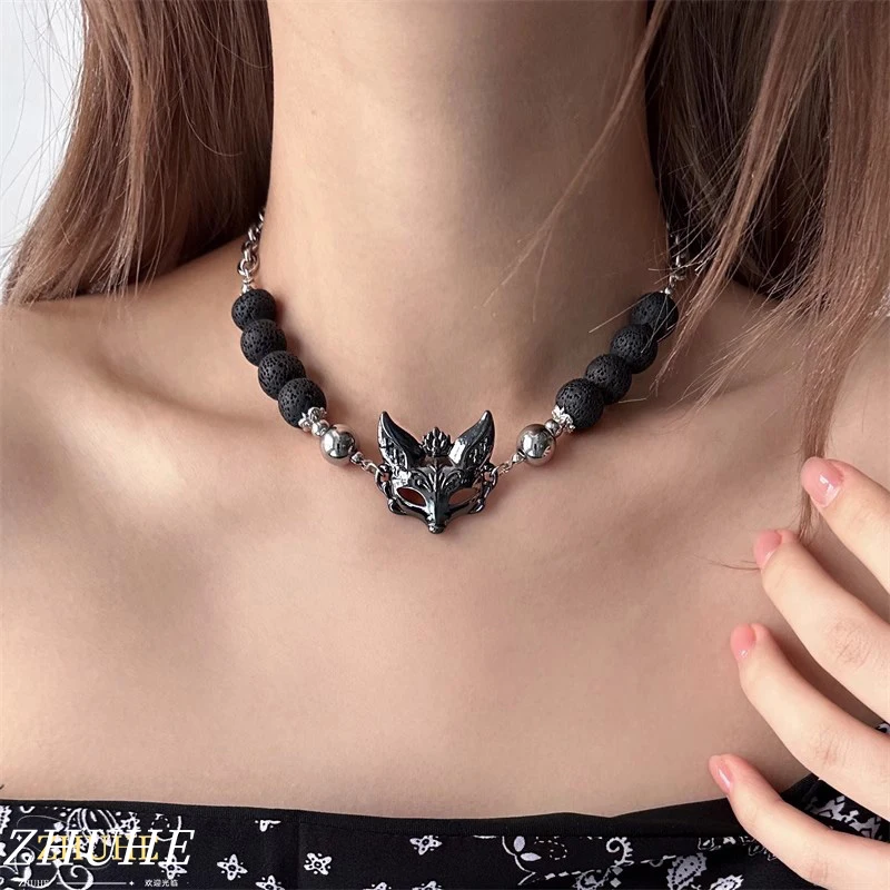 

ZHUHE New Gothic-style Black Fox Mask Necklace, Copper, Unisex Jewelry Accessories, Party Gift
