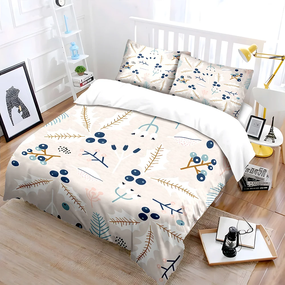 Minimalist Botanical Pattern Bedding Set for Kids Luxury Gift 3pcs Digital Print Comforter Set Soft Comfortable Breathable