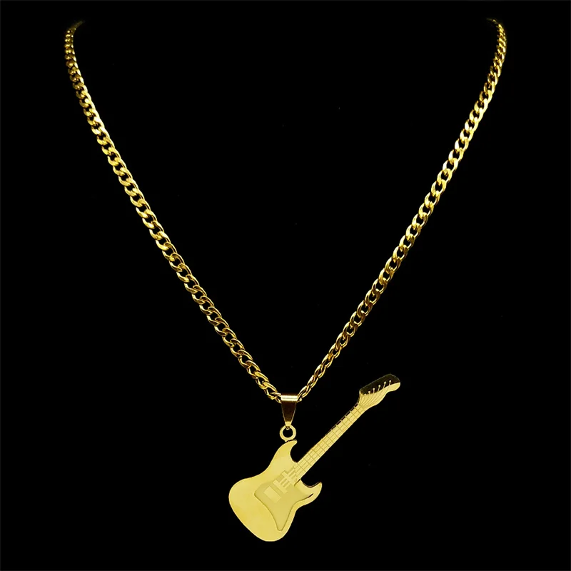 Hip Hop Bass Musikinstrument Anhänger Halskette für Frauen Männer Edelstahl Gold Farbe Rock Musik Kette Schmuck N3241S06 – Detail 4