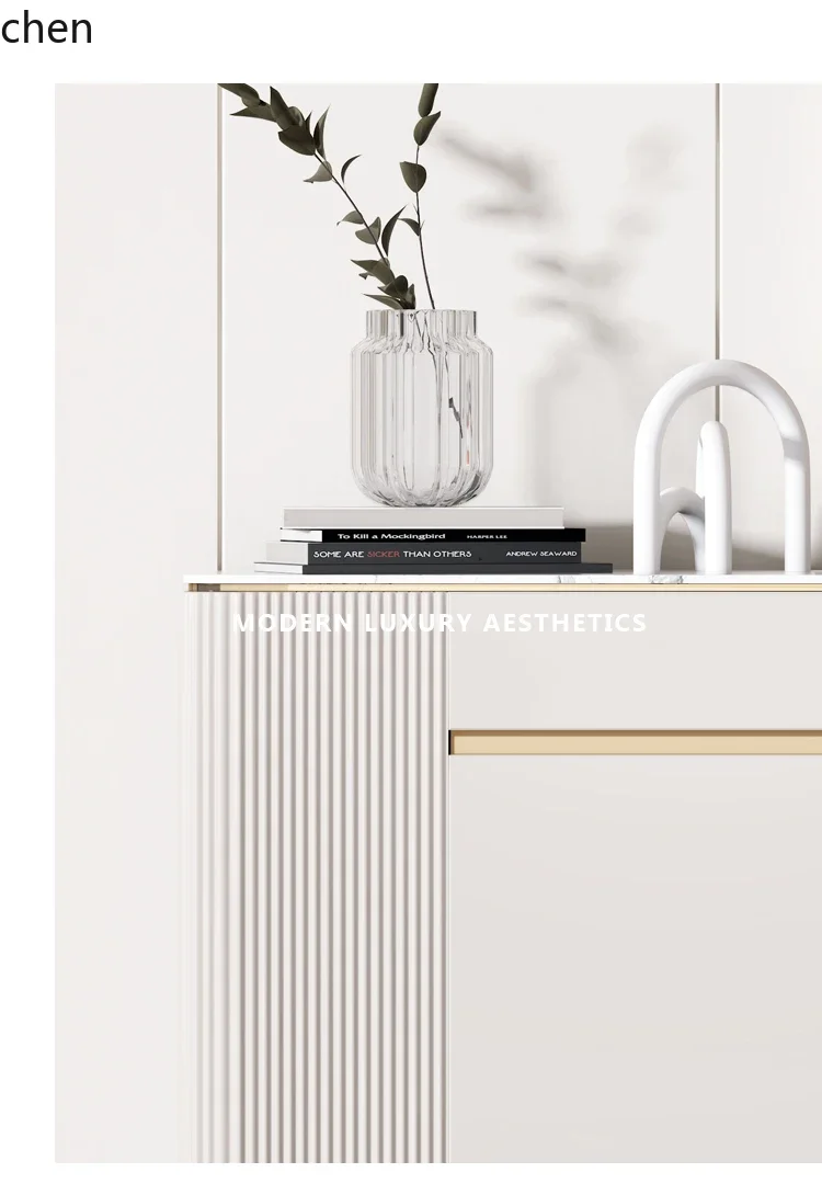 Rock slab dining side cabinet Light luxury modern simple solid wood decorative side cabinet Locker