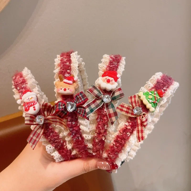 Cute Girls Christmas Hair Accessories Headband Bow Hair Clips Leopard Barrettes Elastic Hair Ties Daily Party Hair Ornament ZX07