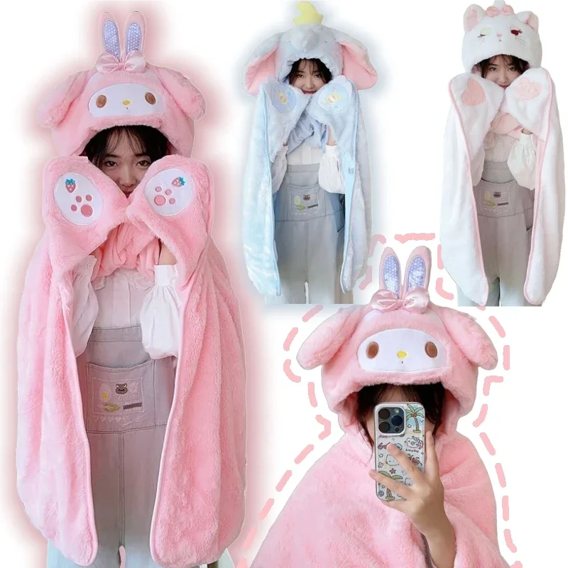 Cartoon Anime Lolita Hooded Cloak Dumbo Marie Cat Warm Nap Blanket Thickened Japanese Style Shawl Blanket Xmas Gifts Girl