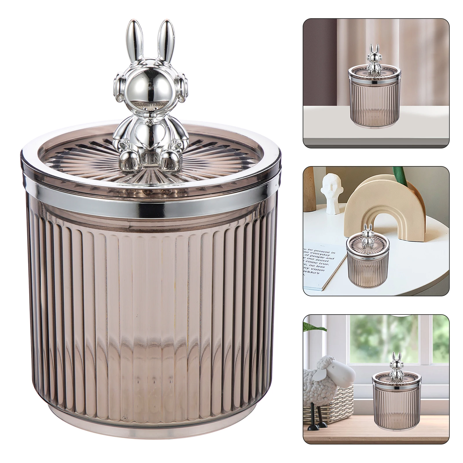

Stripe Pattern Acrylic Transparent Storage Jar Cartoon Astronaut Figurine Multi-Functional Organizer