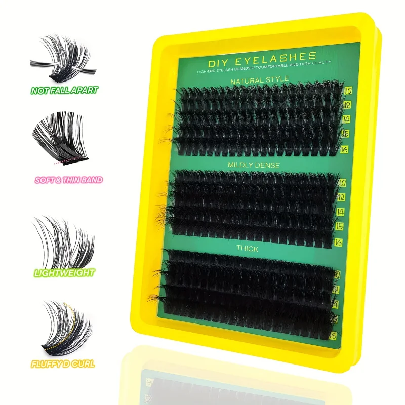 [ふわふわまつげエクステセット] 軽量防水クラスターラッシュ 60D80D100D Dカール フェアリーソフト 再利用可能 DIYメイク初心者向け
