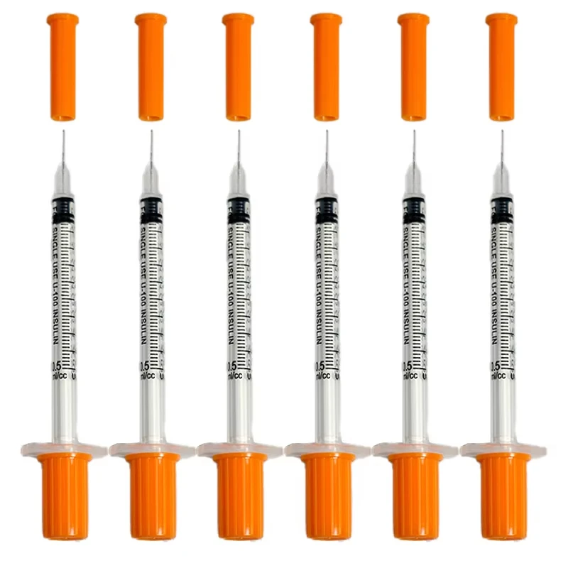 100 Stück 1ml/cc 30G 8mm Einweg-Sterile Orange Insulinspritze mit 5/16"-Nadel, Einzeln Verpackt für die Tierfütterung – Detail 4