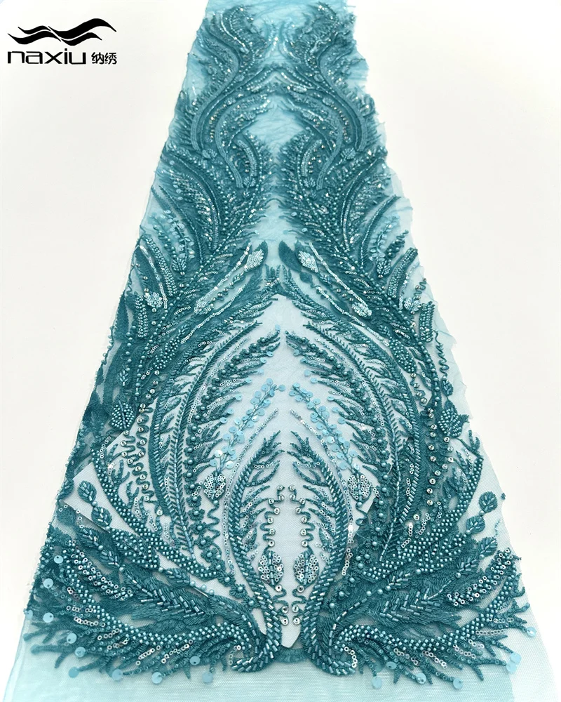 

Madison African Embroidered Sequins Mesh Fabric Nigerian French Beaded Clothing Wedding Dress Women Lace Fabric For Party Sewing