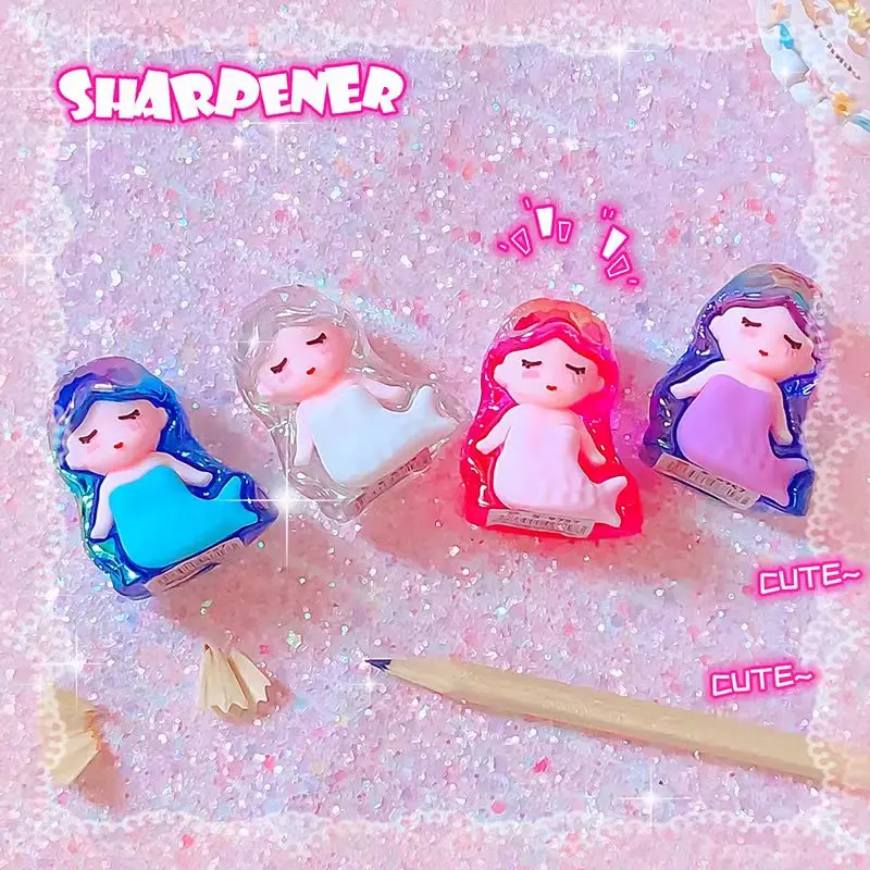 Imagem -02 - Cute Mermaids Pencil Sharpener Papelaria Estética Equipamento Útil Escolar Material de Escritório Back to School Kawaii