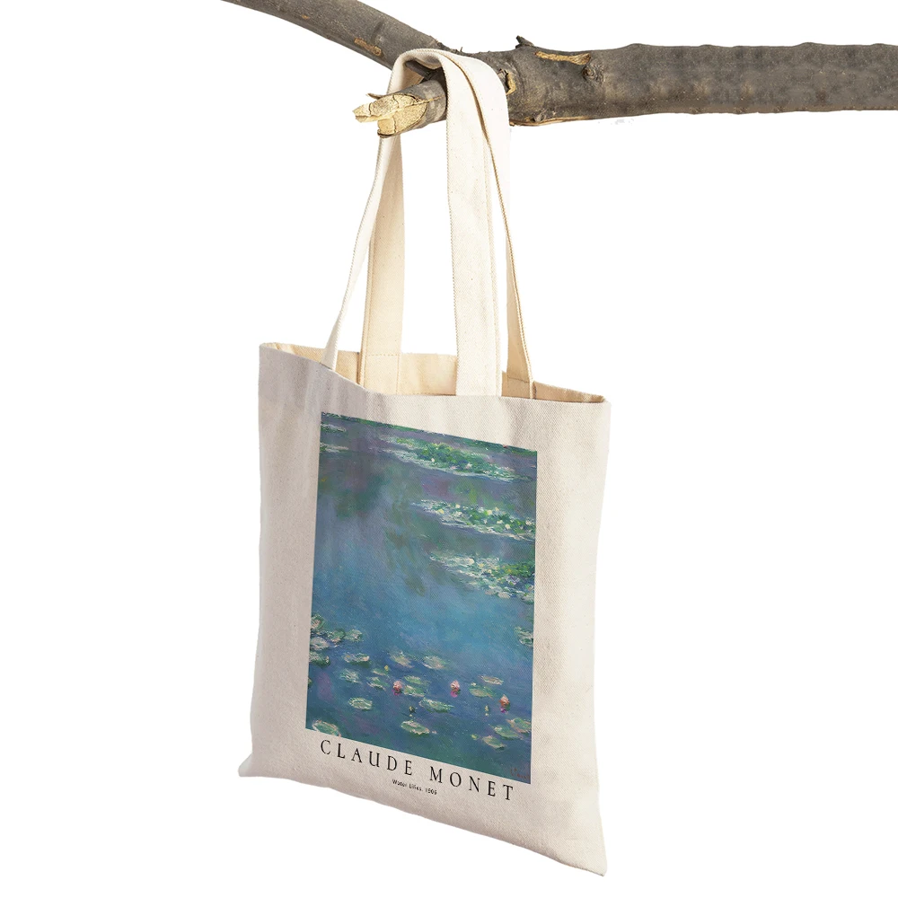 Claude Monet Abstract Retro Impressionist Shopper Bag Both Sided Tote Handbag Fashion Art Casual Women Shopping Shoulder Bag