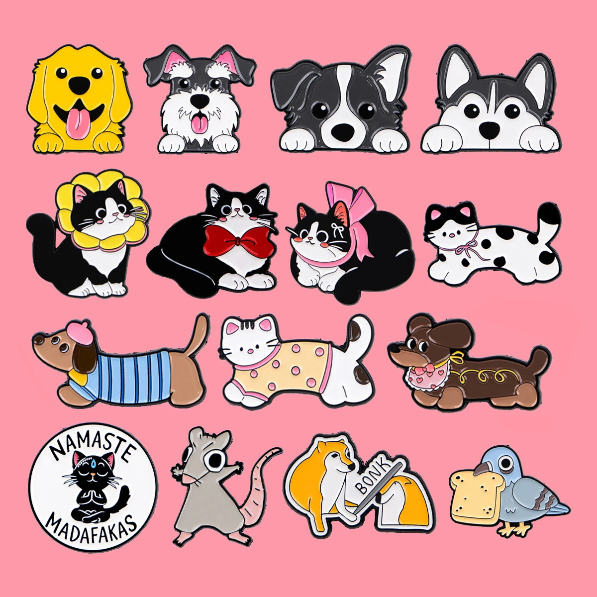 Niedliche Haustier-Katzen und Hunde, Emaille-Anstecknadeln, Cartoon-Tiere, Brosche, Anstecknadel, Abzeichen auf Rucksack, Kleidung, Accessoires, Modeschmuck, Kindergeschenke