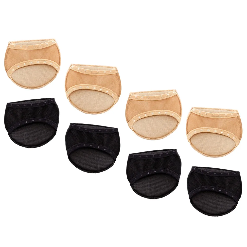 

4 Pairs Half Length Socks Women Summer Thin Invisible Toe Socks Sandals Forefoot Pads Anti Slip Fish Mouth Black Skin High Heels