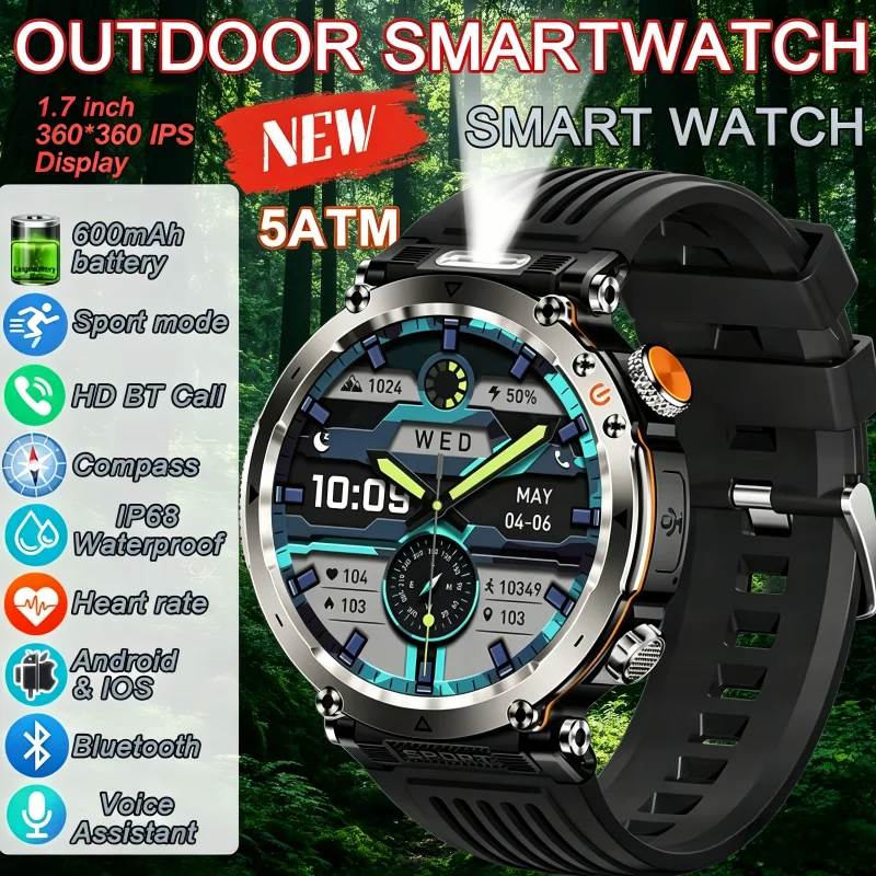 

2026 New Fashion Luxury 5ATM Watch HT30 GPS Compass Smart Watch Outdoor Sport Man AMOLED 366*366 Heart Rate IP68 Smartwatch