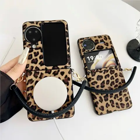 เคสโทรศัพท์แบบพับได้ แม่เหล็ก หนังลายเสือดาว หรูหรา สำหรับ Oppo Find N2 flip/N3 flip vivo X flip