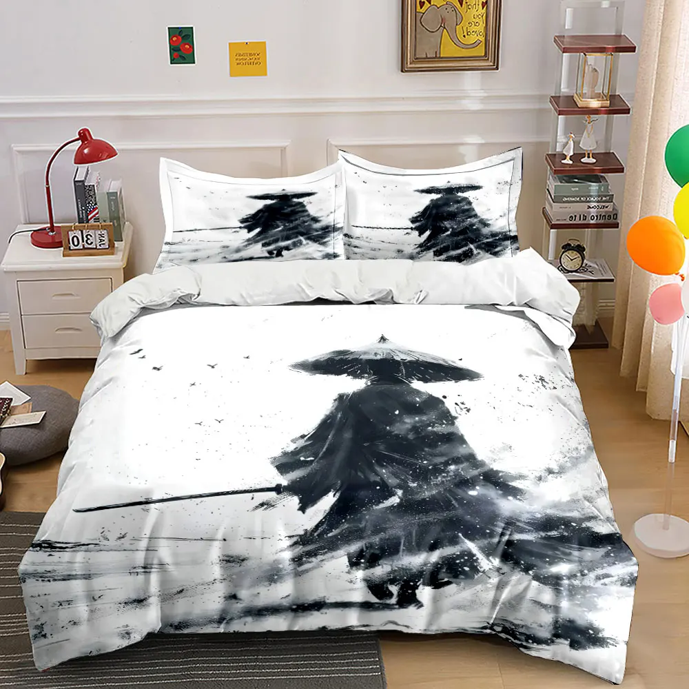 Lone swordsman in snowy wind Bedding Set for Kids Luxury Gift 3pcs Digital Print Comforter Set Soft Comfortable Breathable