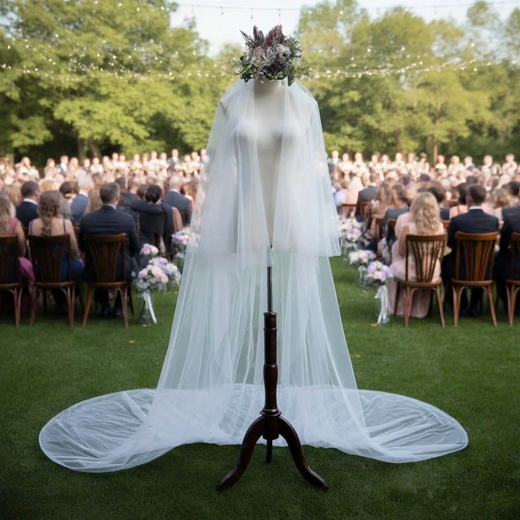 

Новинка: Двухслойная свадебная фата-катахедраль 2026 из мягкого тюля, свадебные аксессуары для невесты