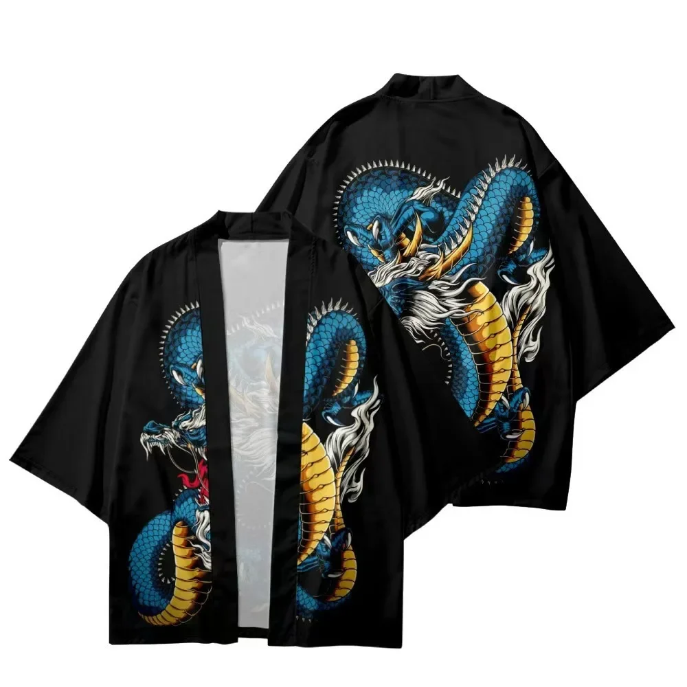Traditional Tattoo Style Hannya Snake Graphic Haori Summer Casual Open Front Kimono Cardigan Vintage Harajuku Style Coat Tops