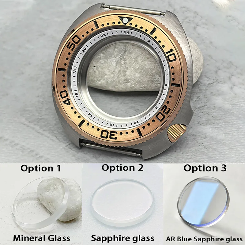 Customized 44MM NH35 Case Sapphire Glass For 7S NH35 NH36 4R Movement 28.5MM Dial Steel Bezel 6105 6309 Turtle Abalone Case