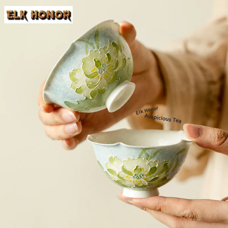 

1pc 90ml Lotus Ceramic Cup Teacup Aesthetic Tea Bowl Sample Tea Cup Tea-tasting Meditation Cup Chazhan Master Cups Drinkware