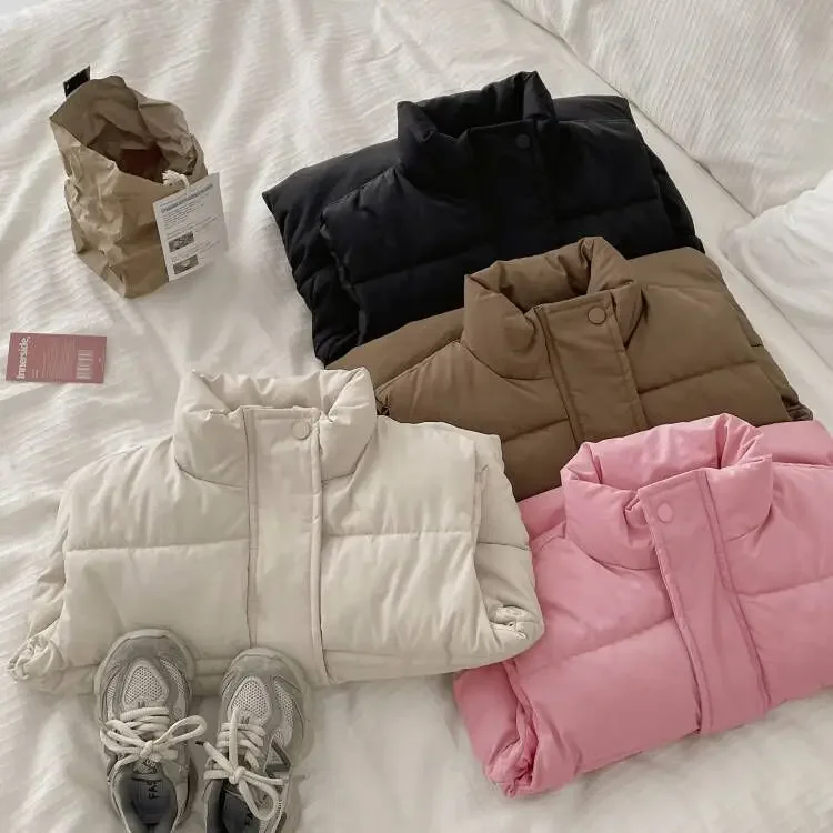 Children\'s Down Cotton Vest for Boys and Girls for Autumn and Winter Korean Version Pocket Stand Collar Baby Vest Cotton Jacket