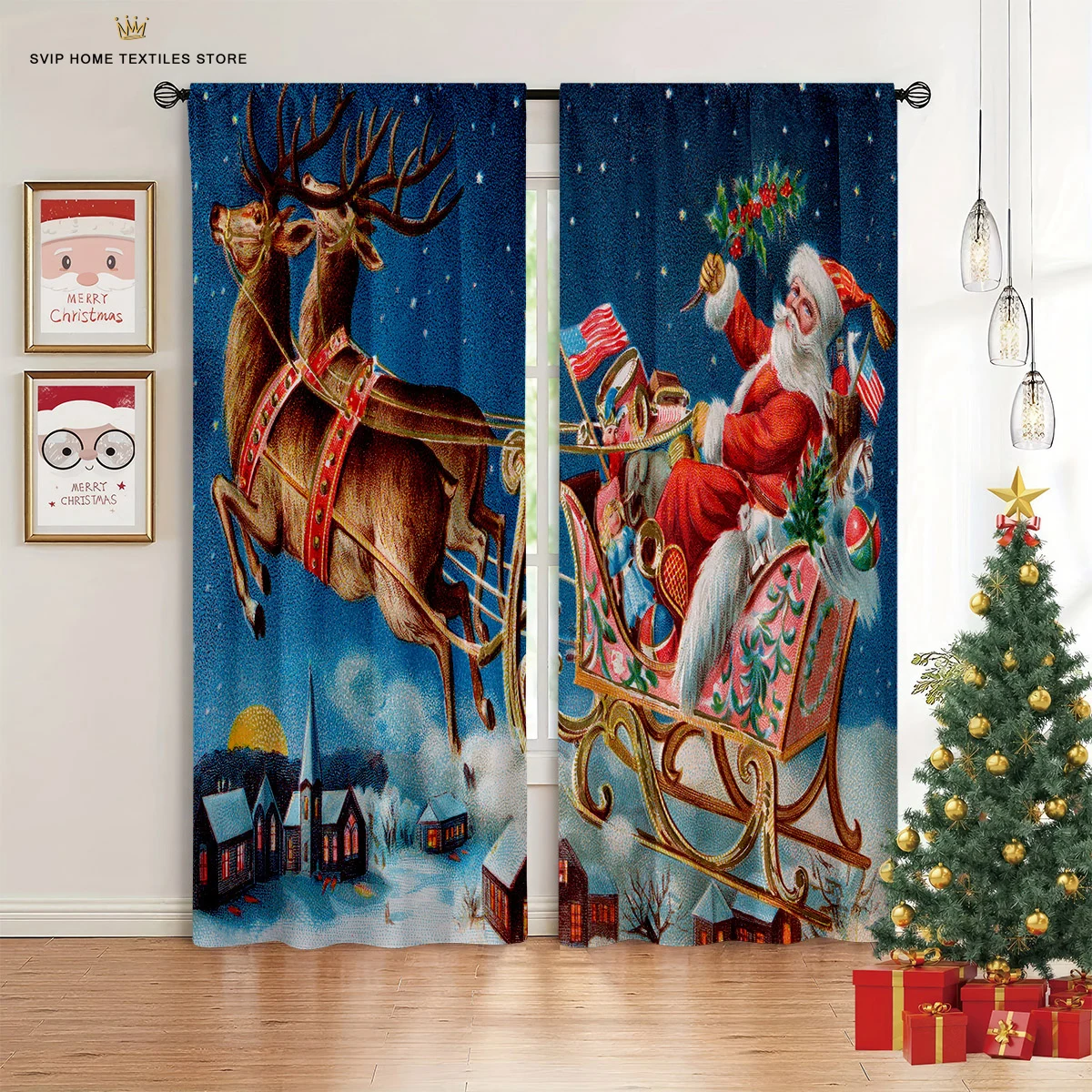 

3D Cartoon Santa Claus Elk Curtains Christmas Home Decor Curtains 2 Panels Living Room Bedroom Balcony Kitchen Decor Curtains